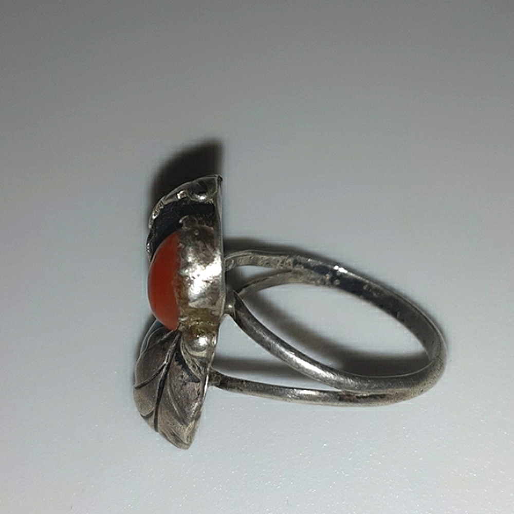 SOLD VTG 🧡 REAL Coral & Malachite Sterling Ring - Picture 6 of 11